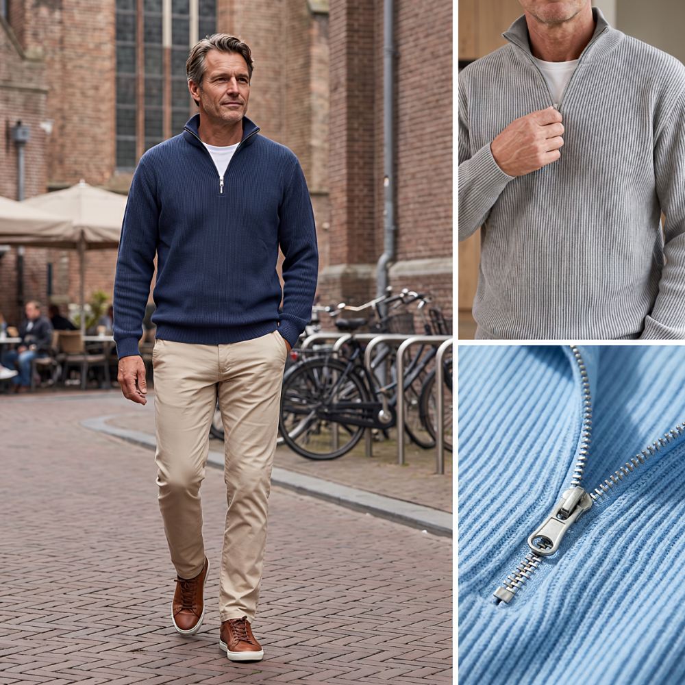 Men's Sweater | Ribbed Half-Zip Long Sleeve Pullover 16
