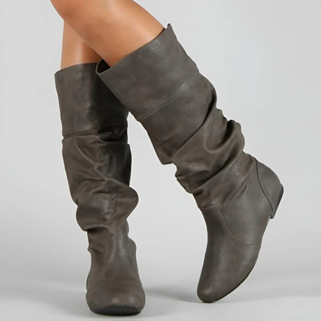 Pull-On Mid-Calf Leather Boots with Flat Sole 4