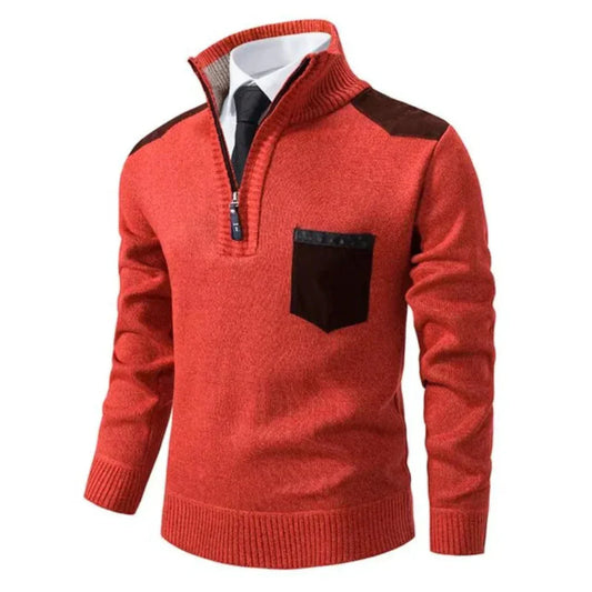 Men's pullover with edge zipper neck and long sleeves – Cedric