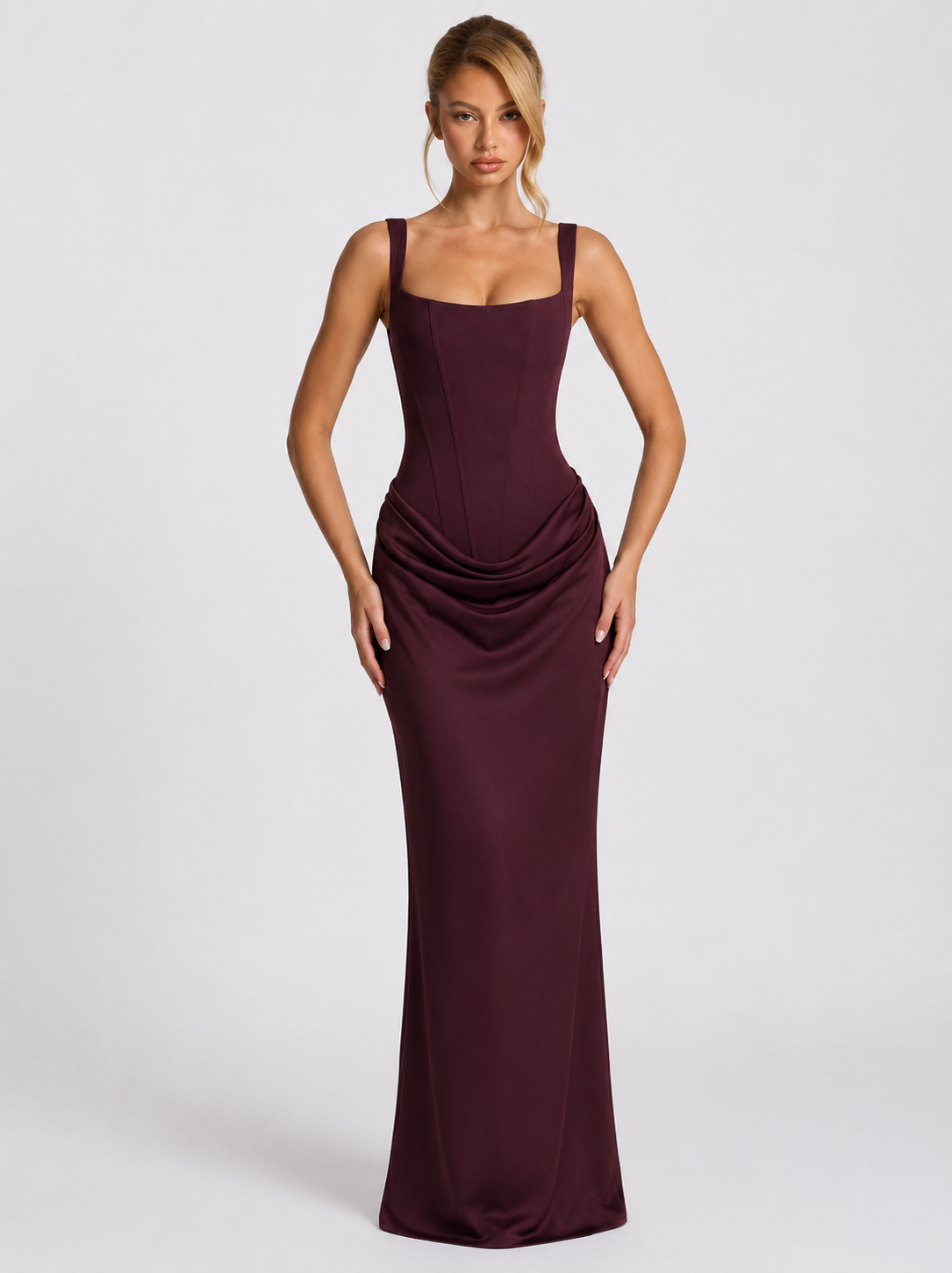 Corset Maxi Dress with Draped Skirt and Lace-Up Back 16