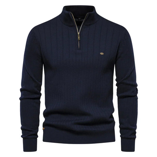 Men's cotton knit sweater with zipper & stand-up collar – Ardel