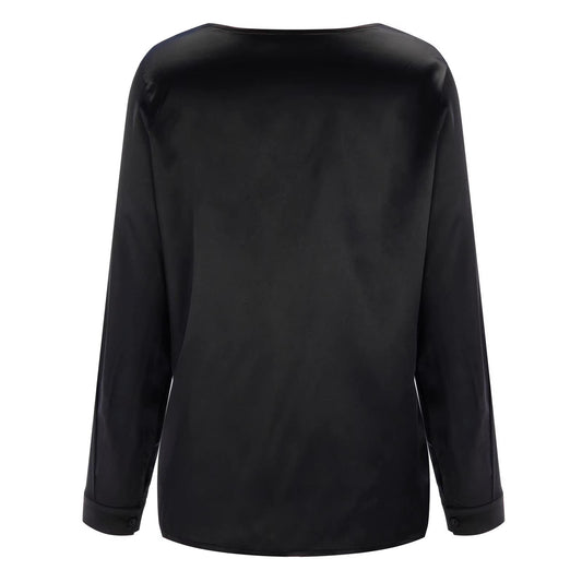 Autumn satin women's blouse with a deep V-neck and long sleeves – Daria