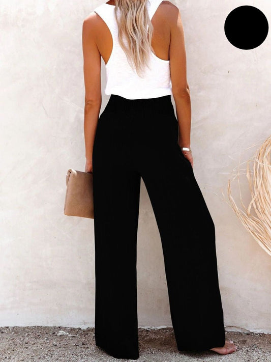 Ladies' linen trousers with a high waist and wide leg – Livia