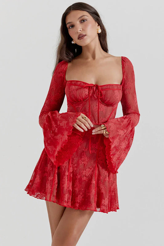 Playful lace mini dress with long sleeves – Arielle