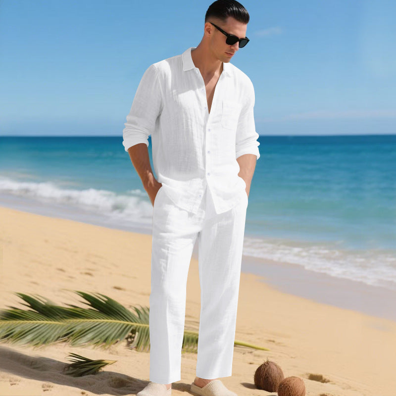 Men's Summer Two-Piece Set | Linen Shirt & Pants 8