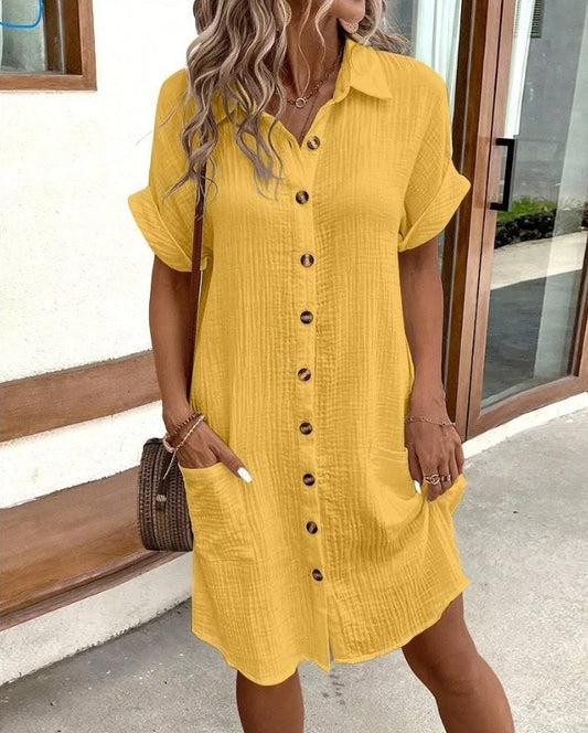 Summer dress with button fastening and short sleeves – Lotte