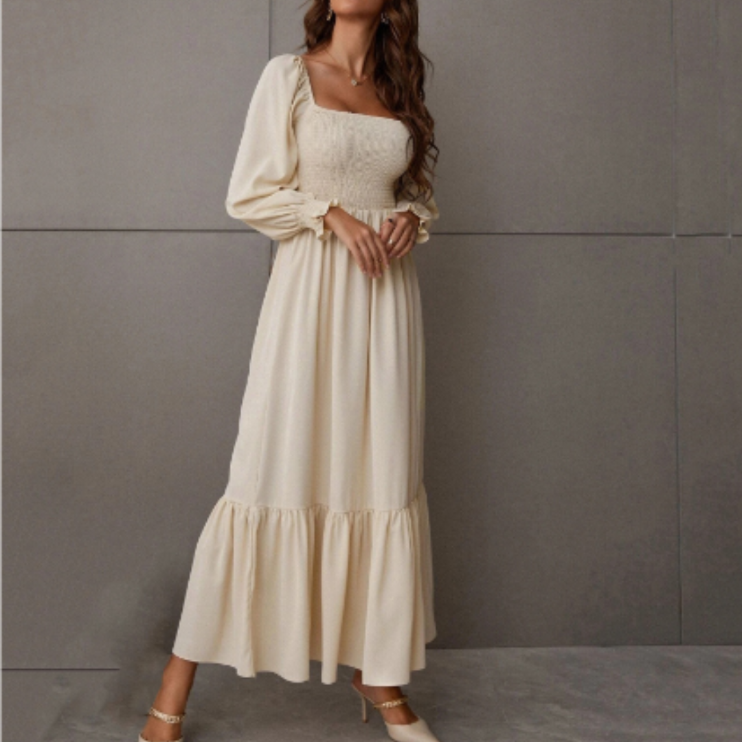 Transitional dress with Florentine neckline – Hermina