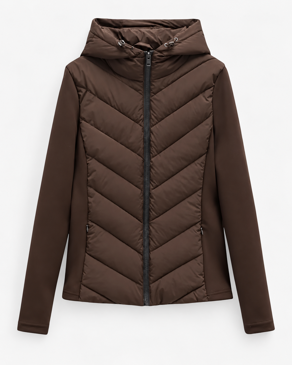 Women's Hooded Quilted Puffer Jacket with Chevron Padding, Zip Front 8