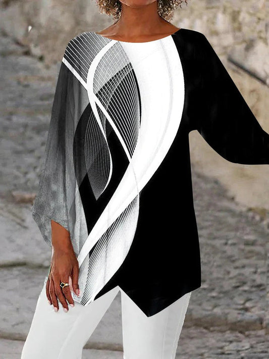 Stylish Geometric Tunic with Long Sleeves - Aurora