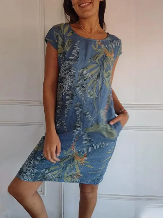 Printed dress with round neckline – Eveline
