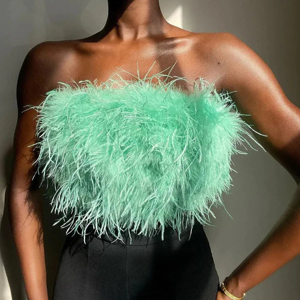 Boho Bandeau Top with Feather Detail – Luna