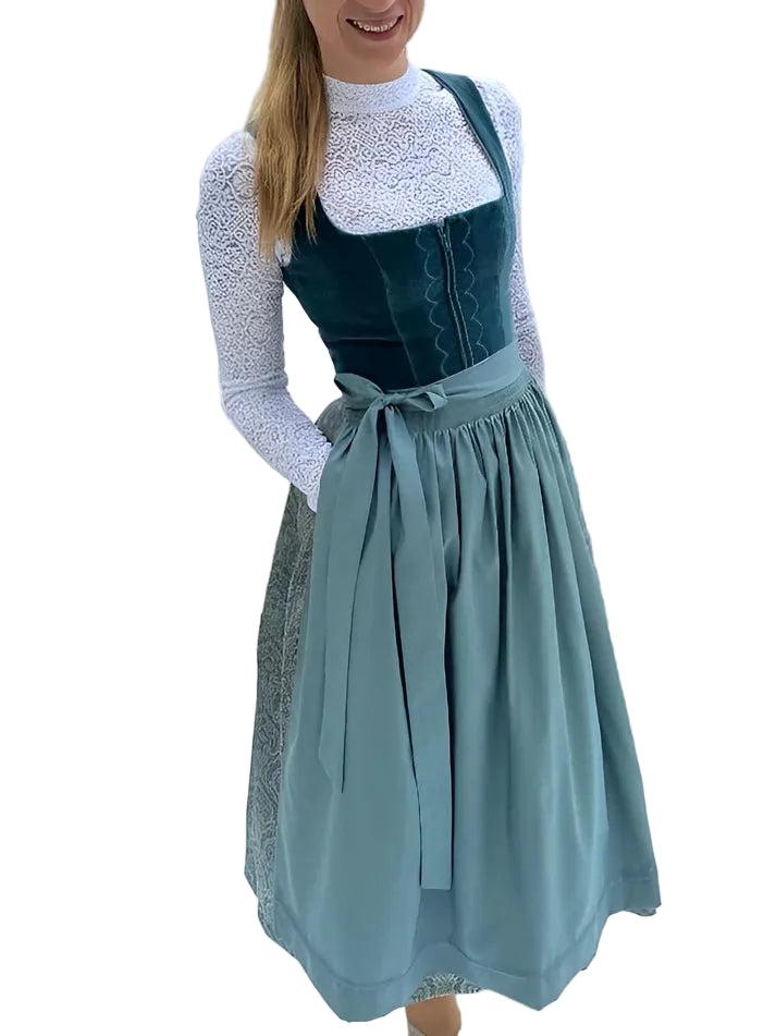 Women's Traditional Midi Dirndl Dress with Apron 4