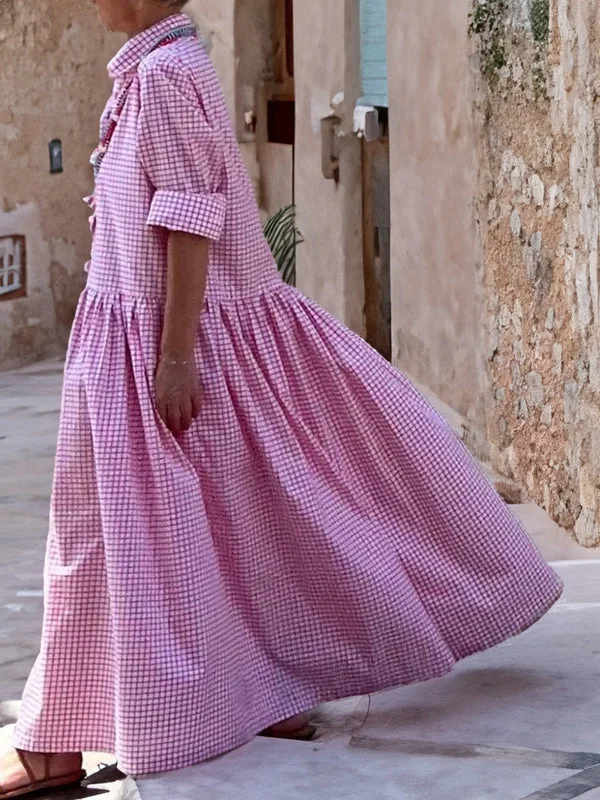 Casual Checked Swing Dress with Long Sleeves - Sofie