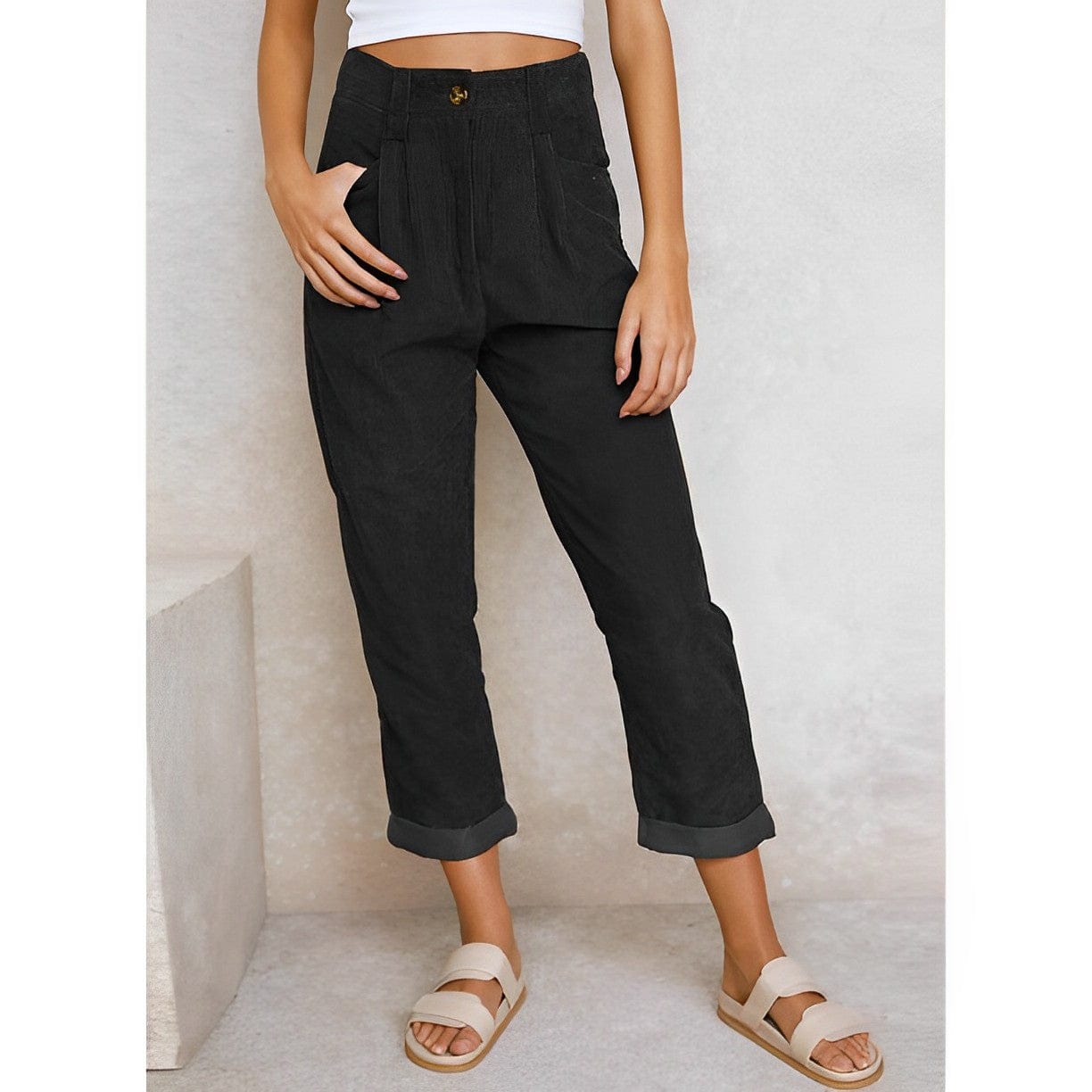 Elegant women's corduroy trousers with high waist – Naima autumn edition