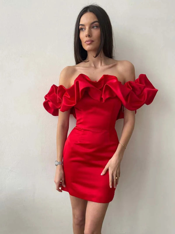 Luxury Satin Dress with Ruffles - Elise