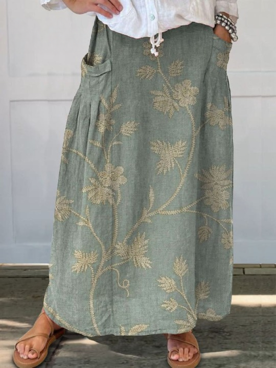 Linen Maxi Skirt with Floral Print – Aurelia
