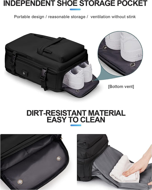 Waterproof travel rucksack with shoe compartment and USB port – suitable for 14-inch laptop