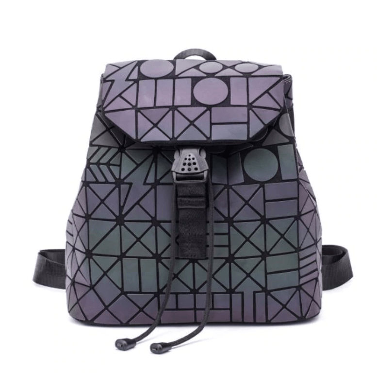 Reflective colour-changing geometric backpack for women