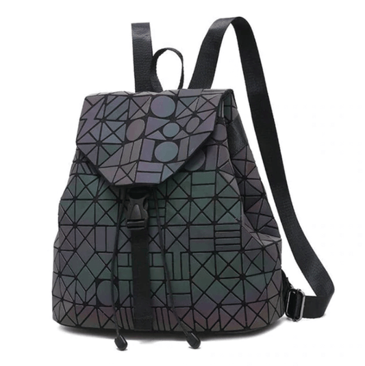 Reflective colour-changing geometric backpack for women