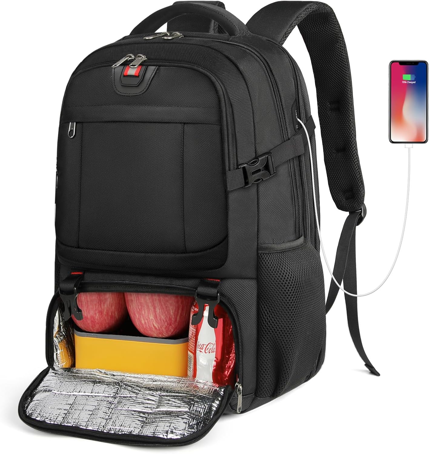 Extra-large lunch and laptop travel rucksack with USB charging port