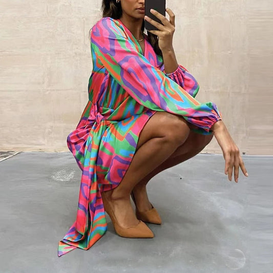 Elegant Printed Autumn Dress – Elodie
