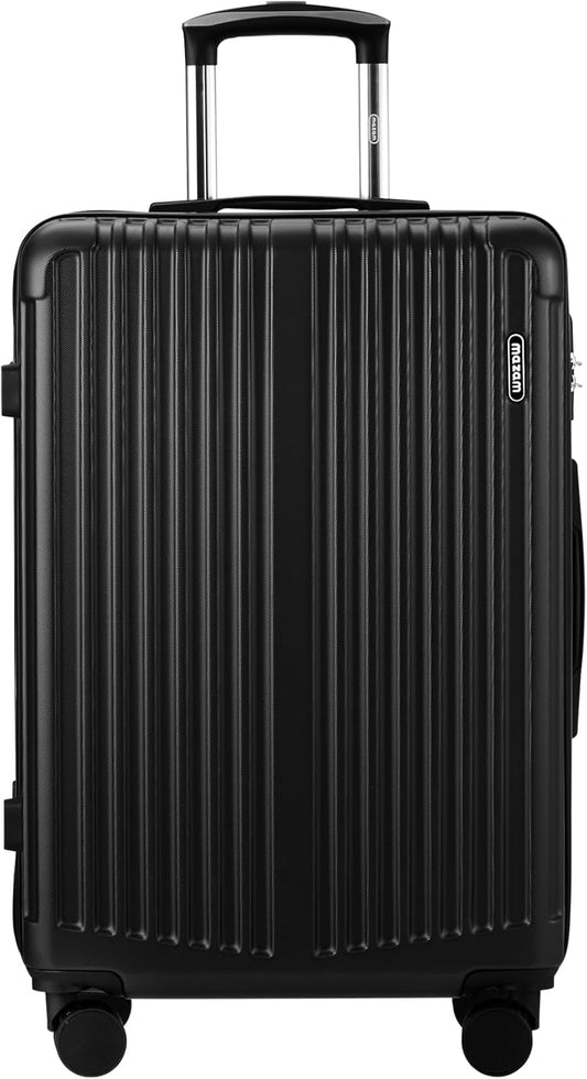 Large hard-shell suitcases with 360° spinner wheels and TSA lock – black-striped