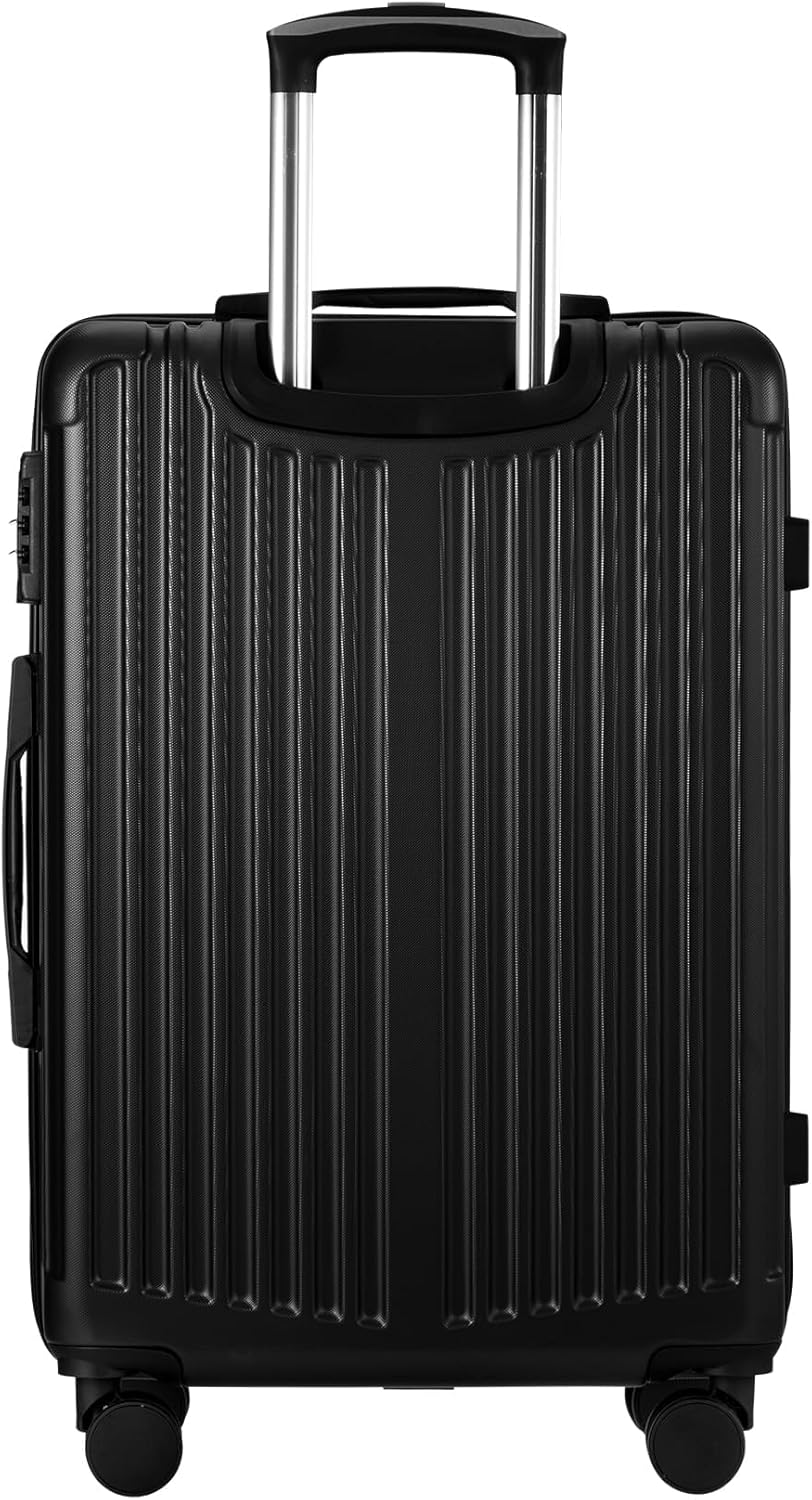 Large hard-shell suitcases with 360° spinner wheels and TSA lock – black-striped