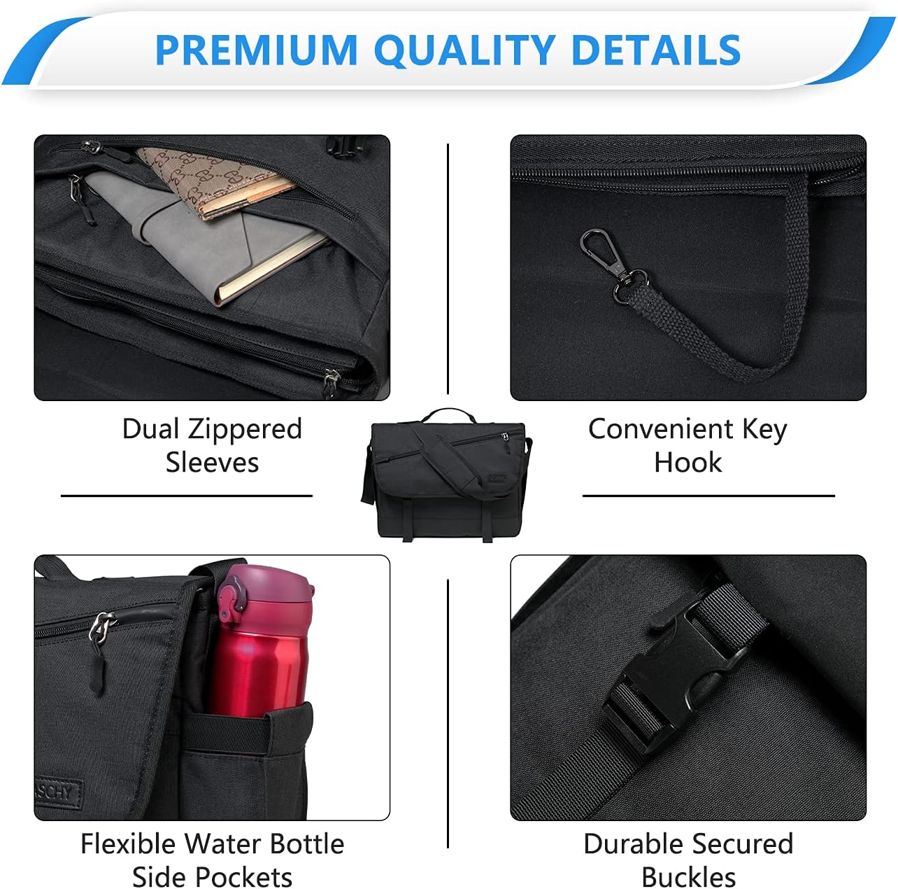 Water-repellent laptop shoulder bag with adjustable strap – WorkMate Series
