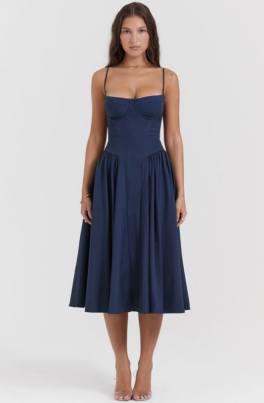 Stylish summer dress with spaghetti straps and a waist cinch – Mira