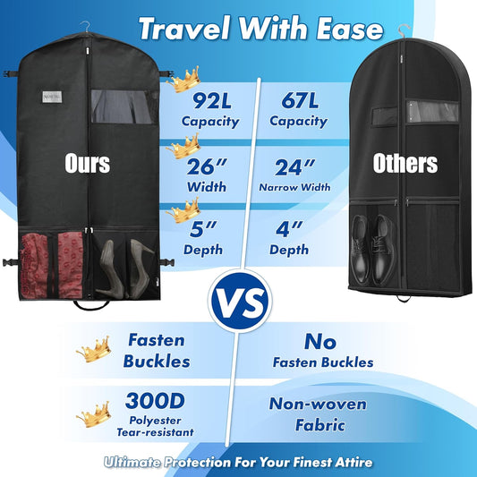 Heavy-duty travel garment bag with compartments – 2 for the price of 1. Limited-time offer.