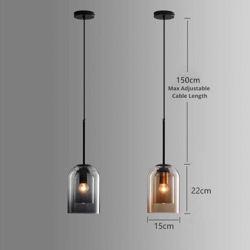 Both colour versions shown with dimension markings for maximum adjustable cable length, shade height and width 12