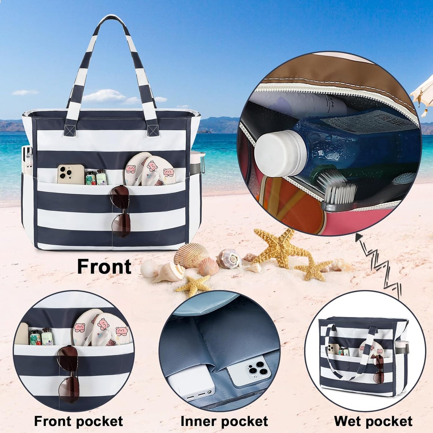 Extra-large waterproof beach bag with wet pocket – Buy 1, get 1 FREE