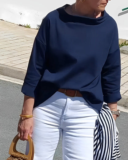 Ladies' autumn blouse with a high collar and 3/4 sleeves – Mireille