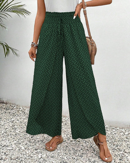 High-waisted women's trousers with geometric pattern – Sapphira