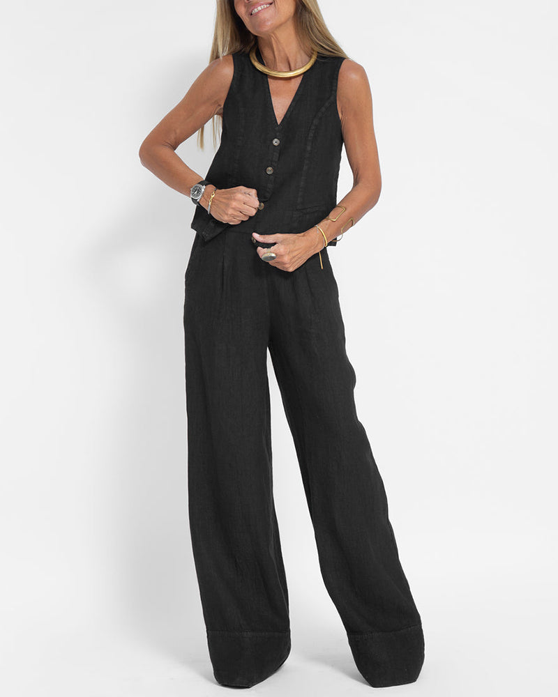 Linen 2-Piece Set with Wide Trousers and Jacket – Alma
