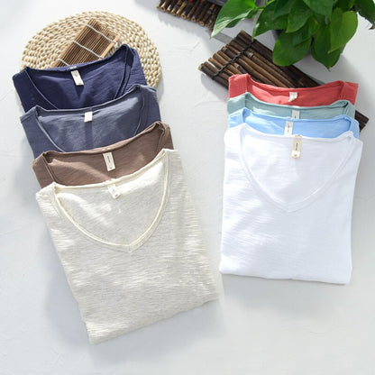 Men's V-Neck Linen Shirt – Luca