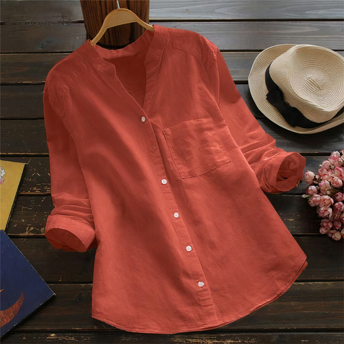 Autumn cotton-linen women's blouse – Maëlle