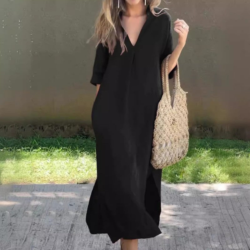 Summer dress with V-neck and slits – Soraya