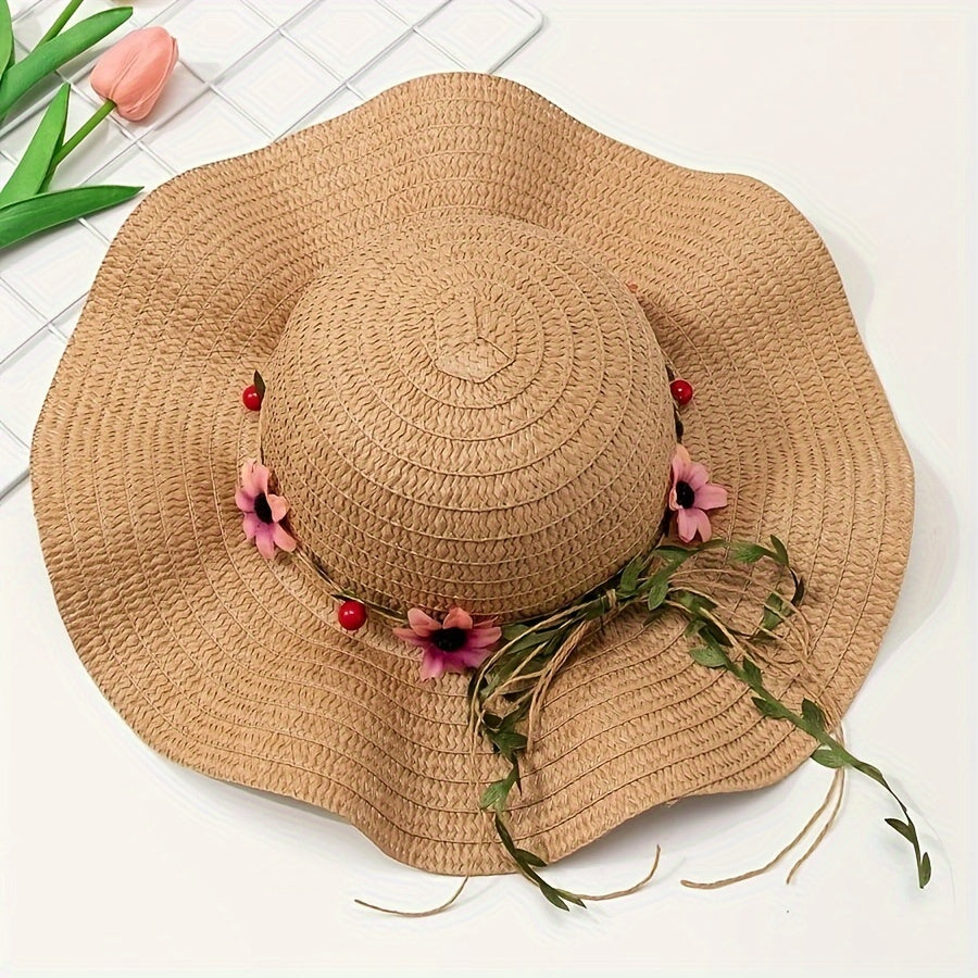 Ladies' summer straw hat with flower and fruit details – Solène