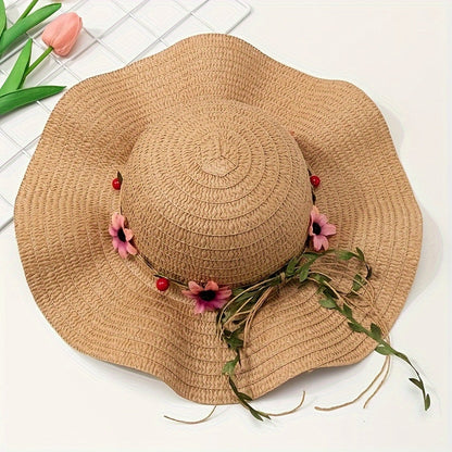 Ladies' summer straw hat with flower and fruit details – Solène