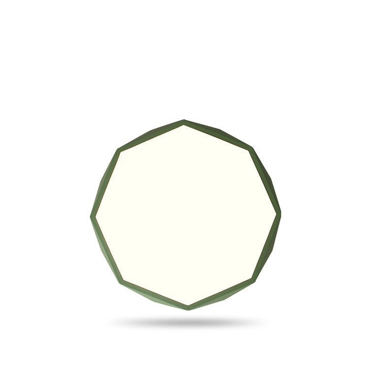 Green octagonal light viewed face-on from below, showing the glowing white diffuser and slim green frame 16