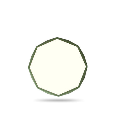 Green octagonal light viewed face-on from below, showing the glowing white diffuser and slim green frame 16