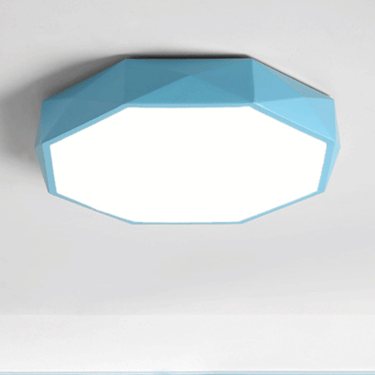 Blue octagonal ceiling light seen from below at an angle, showing the faceted side and white diffuser 5