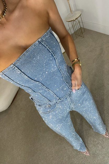 Sparkling ladies' trouser set with high-waisted jeans – Liora