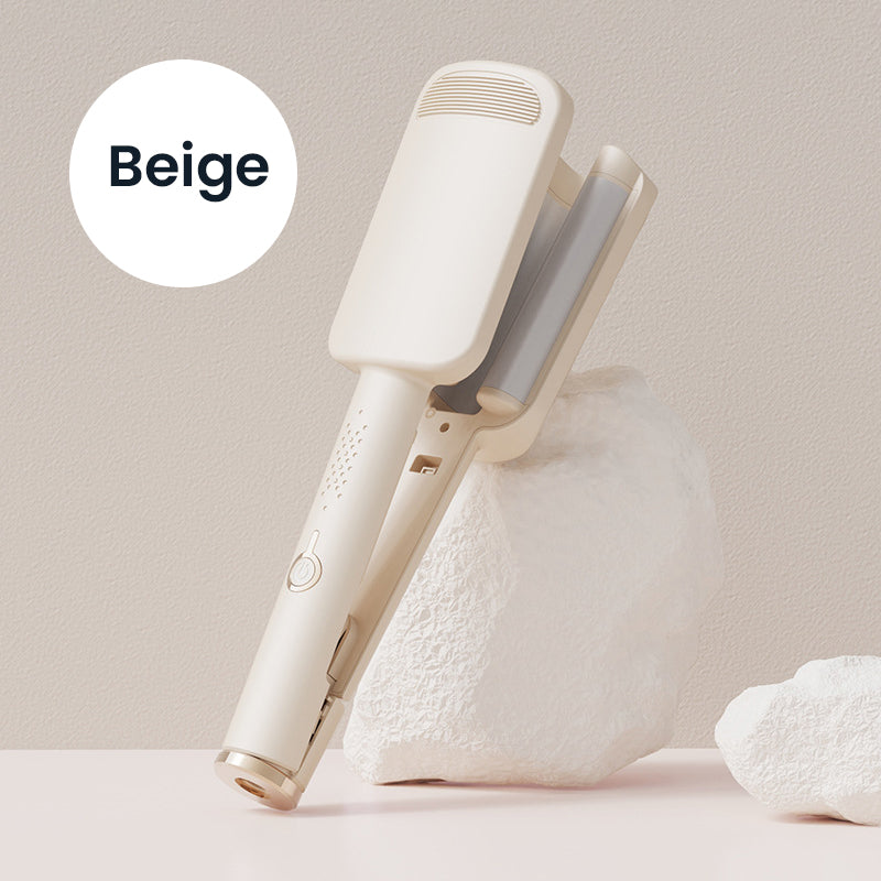Beige wave iron leaning on a white rock against a neutral backdrop 10