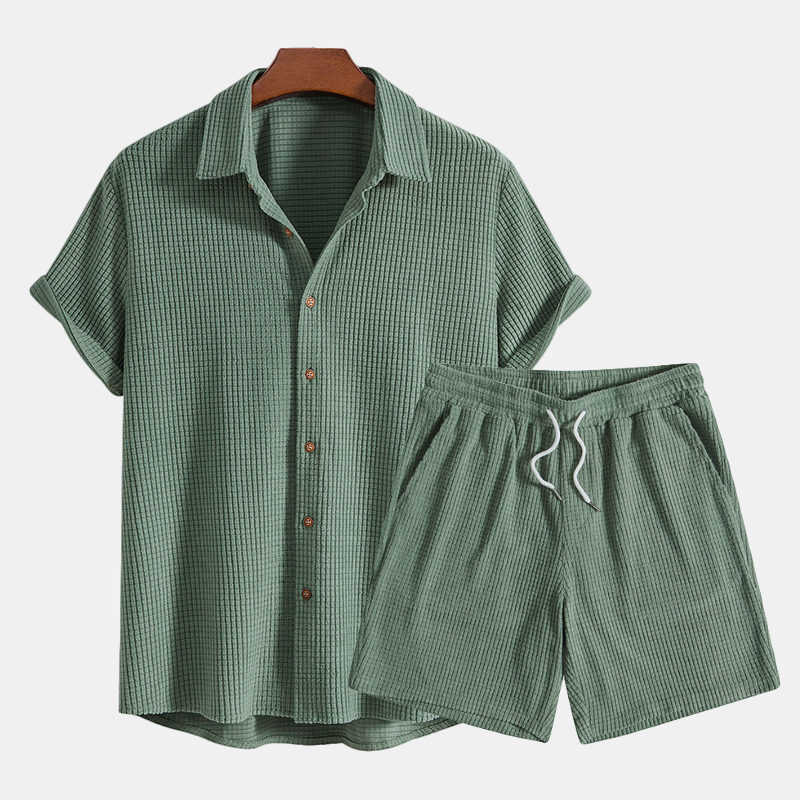 Summery men's lounge set with a honeycomb texture – Lenn