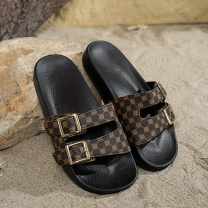 Adjustable sandals with a black-and-brown pattern – Noëla
