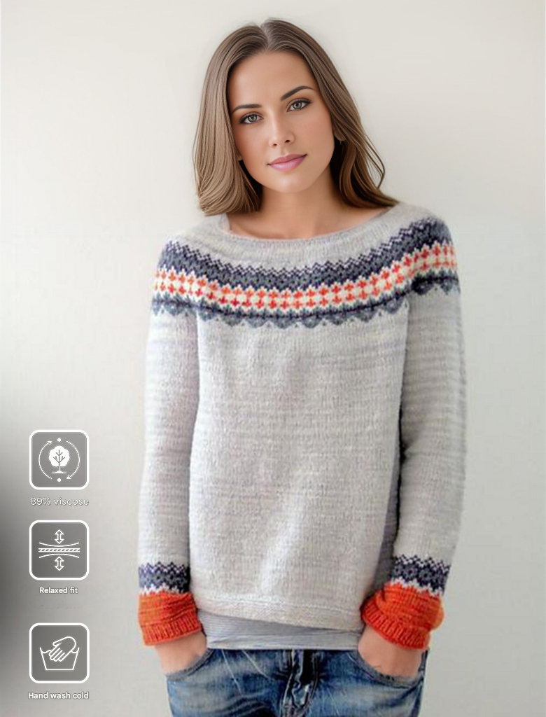 Scandinavian Trendy Sweater with Lively Pattern - NordicChic