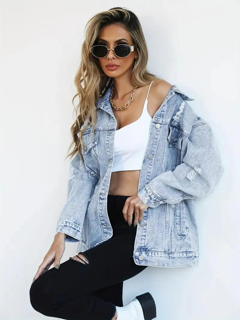 Waterproof & Lined Oversized Women's Hooded Denim Jacket – Autumn Magic Talia