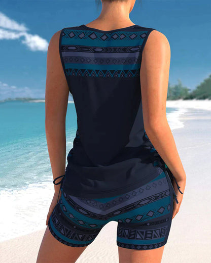 Trendy swimwear with V-neck and geometric pattern – Tankini set Madonna